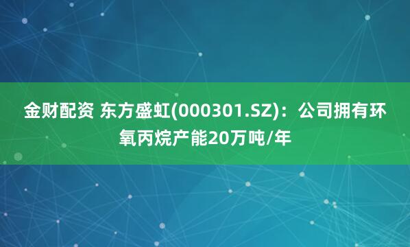 金财配资 东方盛虹(000301.SZ)：公司拥有环氧丙烷产能20万吨/年